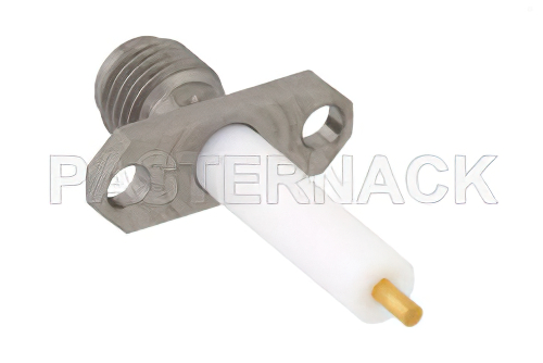 SMA メス コネクタ、はんだ接続、2ホールパネルマウント、スタブターミナル、.481インチ穴間隔、.050インチ直径