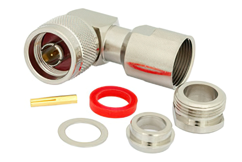 N オス 直角コネクタ、クランプ/はんだ接続、RG213、RG8、RG215、RG225、RG214、RG393