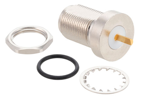 N メス バルクヘッドマウントコネクタ、はんだ接続、ピンターミナル、.640インチDD穴