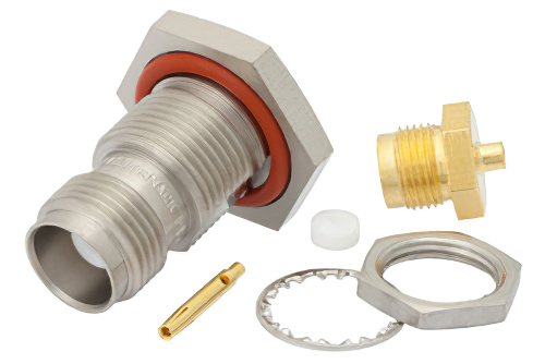 TNC メス バルクヘッドマウントコネクタ、はんだ接続、PE-SR405AL、PE-SR405FL、PE-SR405FLJ、RG405、.480インチD穴