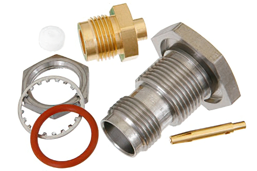 TNC メス バルクヘッドマウントコネクタ、はんだ接続、PE-SR402AL、PE-SR402FL、RG402、.480インチD穴