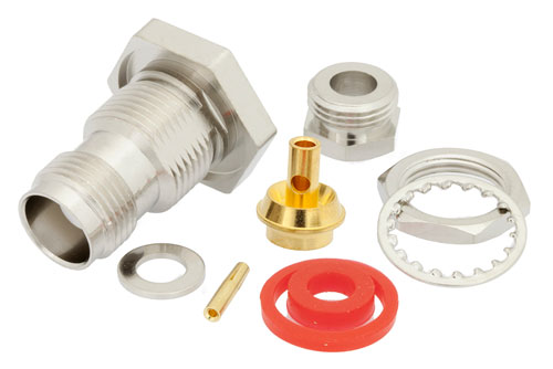 TNC メス バルクヘッドマウントコネクタ、クランプ/はんだ接続、PE-SR405AL、PE-SR405FL、RG405、.480インチD穴