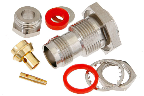 TNC メス バルクヘッドマウントコネクタ、クランプ/はんだ接続、PE-SR402AL、PE-SR402FL、RG402、.480インチD穴