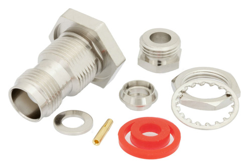 TNC メス バルクヘッドマウントコネクタ、クランプ/はんだ接続、RG58、RG142、RG223、RG400、RG141、RG303、RG55、PE-C195、PE-P195、.480インチD穴