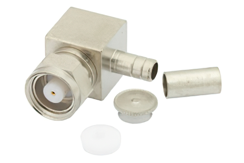 75 Ω SMC プラグ 直角コネクタ、圧着/はんだ接続、RG180、RG195