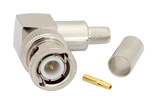 BNC オス 直角コネクタ、圧着/はんだ接続、RG59、RG62、RG71