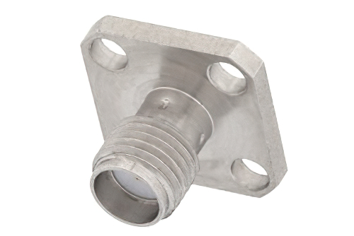 SMA メス コネクタ、はんだ接続、4ホールパネルマウント、ピンターミナル、.340インチ穴間隔