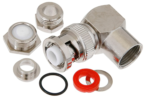 MHV オス 直角コネクタ、クランプ/はんだ接続、RG59、RG62、RG71