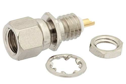 SMC プラグ バルクヘッドマウントコネクタ、はんだ接続、ソルダーカップターミナル、.177インチD穴