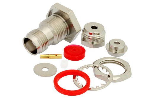 TNC メス バルクヘッドマウントコネクタ、クランプ/はんだ接続、RG174、RG316、RG188、.480インチD穴