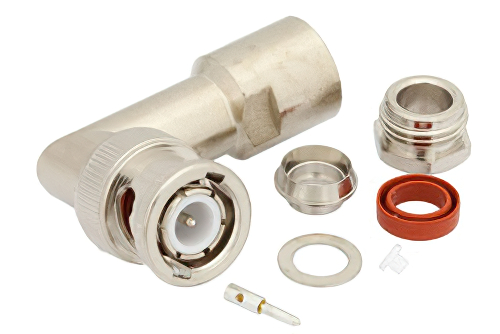 BNC オス 直角コネクタ、クランプ/はんだ接続、RG59、RG62