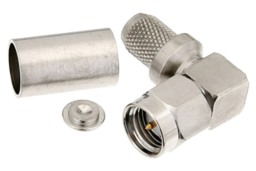 SMA オス 直角コネクタ、圧着/はんだ接続、RG59、RG62、RG71