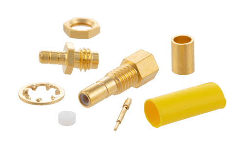 SSMB ジャック バルクヘッドマウントコネクタ、圧着/はんだ接続、RG178、RG196、.126インチD穴