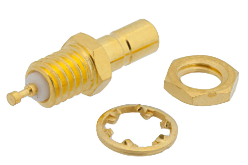 SSMB ジャック バルクヘッドマウントコネクタ、はんだ接続、タレットターミナル、.126インチD穴、フロントマウント