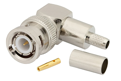 BNC オス 直角コネクタ、圧着/はんだ接続、RG55、RG141、RG142、RG223、RG400