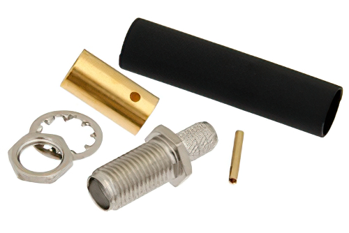 SMA メス バルクヘッドマウントコネクタ、はんだ接続、RG58、RG55、RG142、RG223、RG400、.235インチD穴