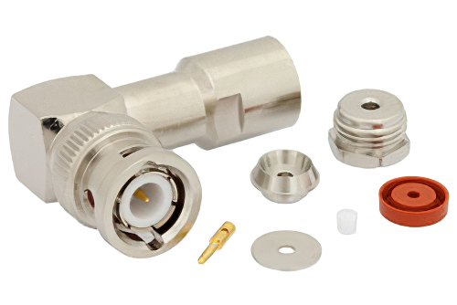 BNC オス 直角コネクタ、クランプ/はんだ接続、RG178、RG196