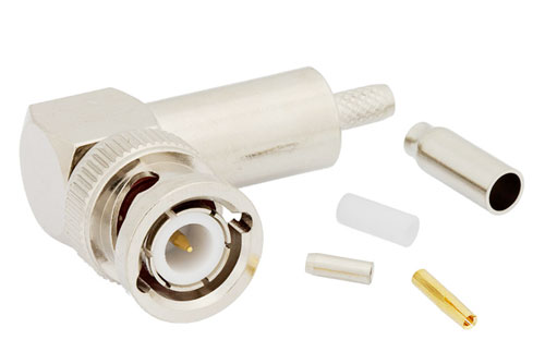 BNC オス 直角コネクタ、圧着/はんだ接続、RG188-DS、RG316-DS