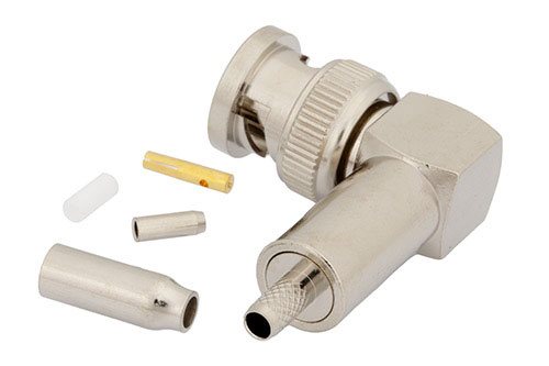 BNC オス 直角コネクタ、圧着/はんだ接続、RG188-DS、RG316-DS