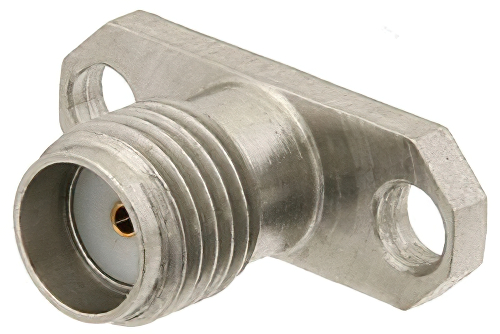 SMA メス フィールド交換式コネクタ、2ホールパネルマウント、.020インチピン