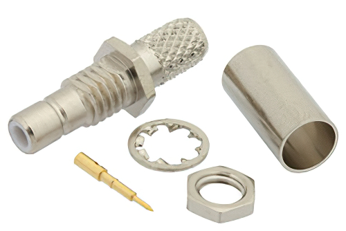 SMB ジャック バルクヘッドマウントコネクタ、圧着/はんだ接続、RG55、RG141、RG142、RG223、RG400、.177インチD穴