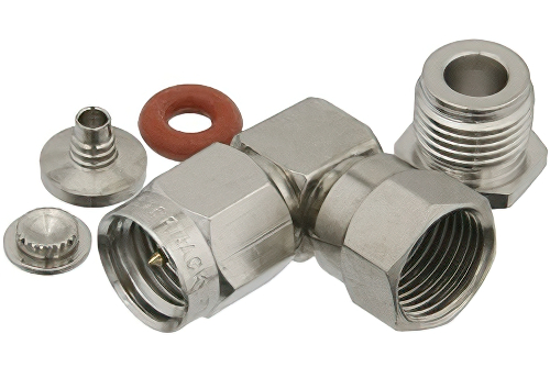 SMA オス 直角コネクタ、クランプ/はんだ接続、RG188-DS、RG316-DS