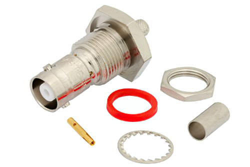 MHV メス バルクヘッドマウントコネクタ、圧着/はんだ接続、RG55、RG141、RG142、RG223、RG400