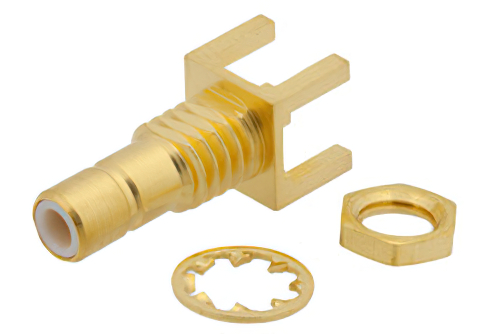 SMB ジャック バルクヘッドマウントコネクタ、はんだ接続、スルーホールPCB、.177インチD穴