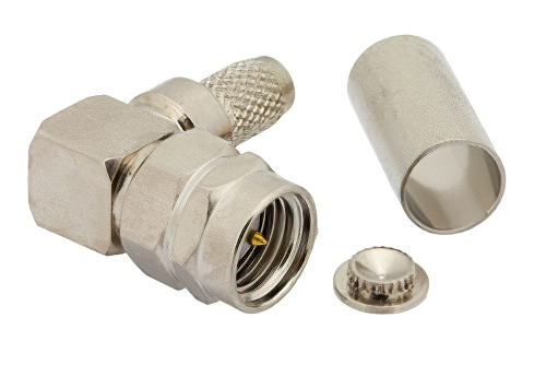 逆ネジ SMA オス 直角コネクタ、圧着/はんだ接続、RG58