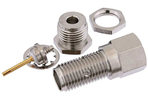 SMA メス バルクヘッドマウントコネクタ、クランプ/はんだ接続、RG178、RG196、.235インチD穴