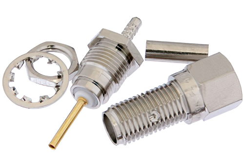 SMA メス バルクヘッドマウントコネクタ、圧着/はんだ接続、RG178、RG196、.235インチD穴