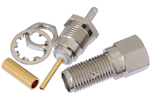 SMA メス バルクヘッドマウントコネクタ、はんだ接続、RG178、RG196、.235インチD穴