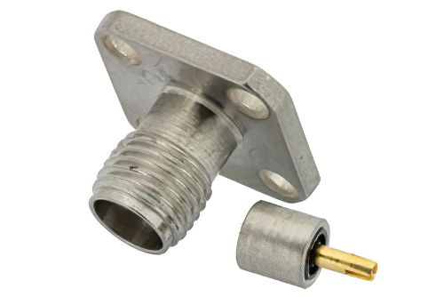 2.92mm メス フィールド交換式コネクタ、4ホールパネルマウント、.012インチピン、.340インチ穴間隔