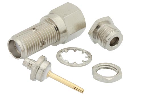 SMA メス バルクヘッドマウントコネクタ、クランプ/はんだ接続、RG188-DS、RG316-DS、.235インチD穴