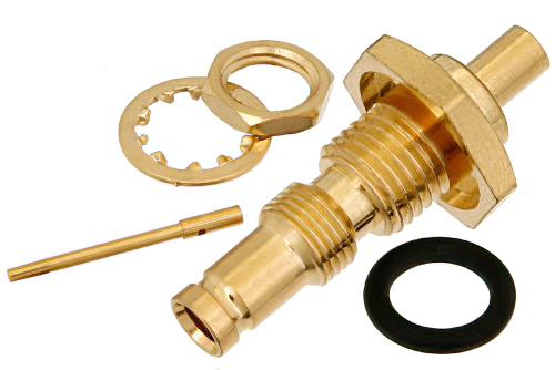 1.0/2.3 ジャック バルクヘッドマウントコネクタ、はんだ接続、PE-SR405AL、PE-SR405FL、RG405、.235インチD穴