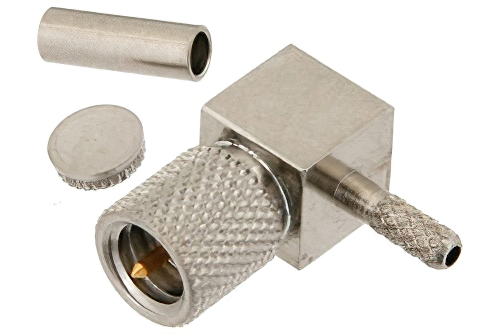 10-32 オス 直角コネクタ、圧着/はんだ接続、RG178、RG196