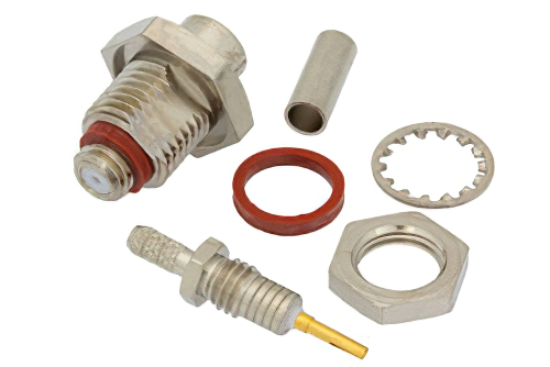 10-32 メス バルクヘッドマウントコネクタ、圧着/はんだ接続、RG174、RG316、RG188、.295インチD穴