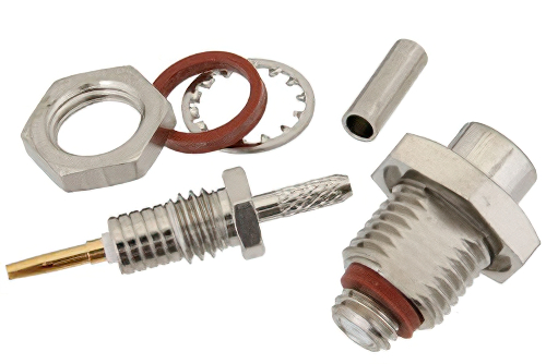 10-32 メス バルクヘッドマウントコネクタ、圧着/はんだ接続、RG178、RG196、.295インチD穴