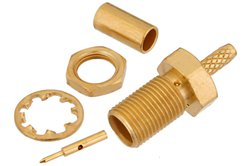 逆極性 MCX ジャック バルクヘッドマウントコネクタ、圧着/はんだ接続、RG178、RG196、.177インチD穴