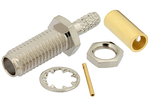 SSMA メス バルクヘッドマウントコネクタ、はんだ接続、RG174、RG316、RG188、.177インチD穴