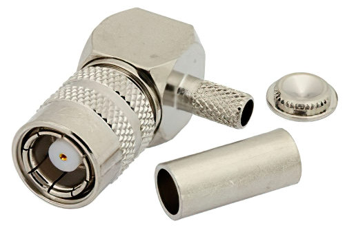 75 Ω SMBポジティブスナップ プラグ 直角コネクタ、圧着/はんだ接続、RG180、RG195