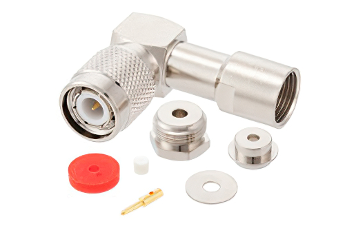 TNC オス 直角コネクタ、クランプ/はんだ接続、RG174、RG316、RG188