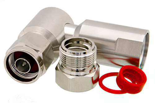 N オス 直角低PIMコネクタ、クランプ/ノンソルダー端子接続、1/2インチらせん状、1/2インチ超フレキ、1/2インチらせん状、PE-1/2SFHC、IP67準拠