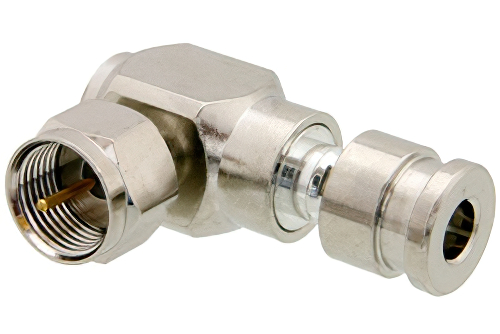 75 Ω F オス 直角コネクタ、圧縮接続、PE-B159、1855A、Mini 59