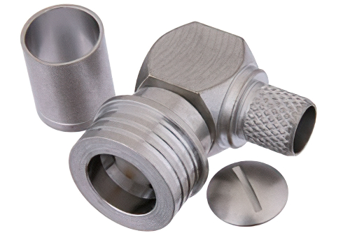 QN オス 直角コネクタ、圧着/はんだ接続、RG214、RG225