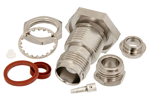 TNC メス バルクヘッドマウントコネクタ、クランプ/はんだ接続、RG59、RG62、RG71、.480インチD穴