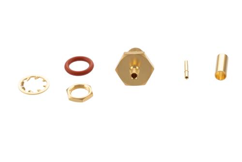 SMA メス バルクヘッドマウントコネクタ、圧着/はんだ接続、RG174、RG316、RG188、.100インチ、PE-B100、PE-C100、LMR-100、.235インチD穴