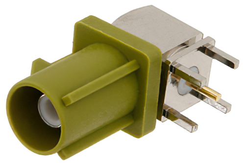 FAKRA プラグ 直角コネクタ、はんだ接続、スルーホールPCB、カレー色