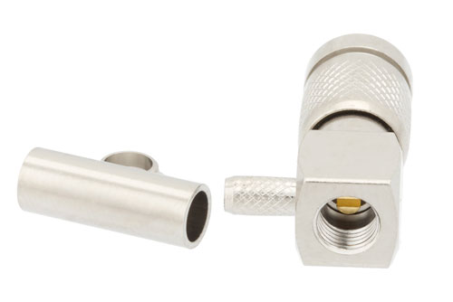 1.0/2.3 プラグ 直角コネクタ、圧着/はんだ接続、RG316-DS、RG188-DS