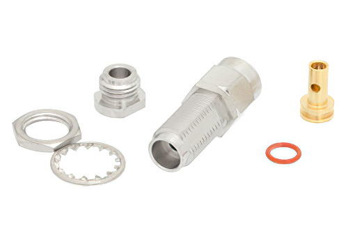 2.4mm メス バルクヘッドマウントコネクタ、クランプ/はんだ接続、PE-SR405AL、PE-SR405FL、PE-SR405FLJ、PE-SR405TN、RG405、.252インチD穴